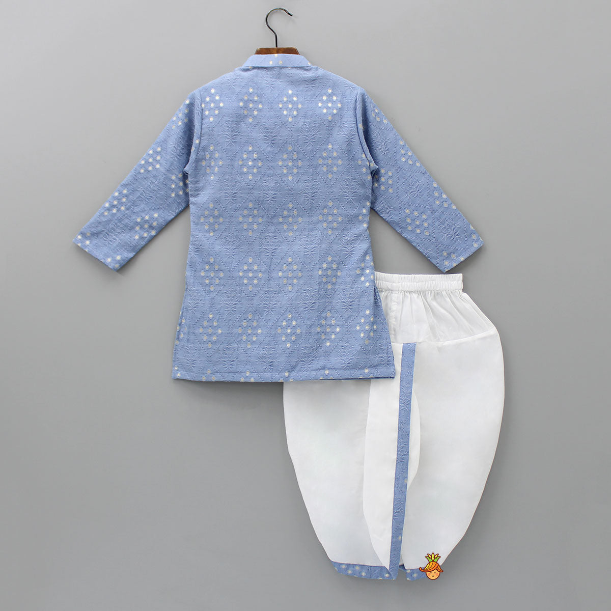 Pre Order: Contrasting Pocket Square Blue Kurta And Dhoti