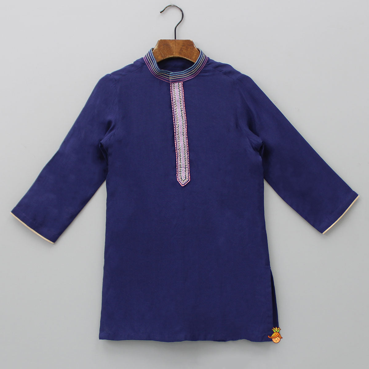 Pre Order: Embroidered Panel Kurta With Printed Jacket And Beige Pyjama