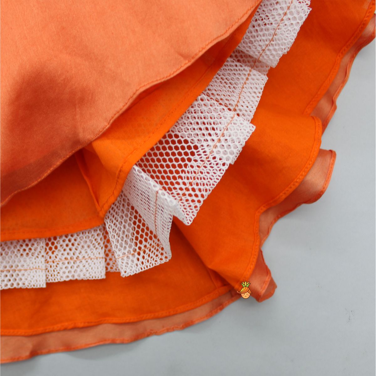 Pre Order: Organza Ruffle Sleeves Orange Flap Kurti With Attached Waist Belt