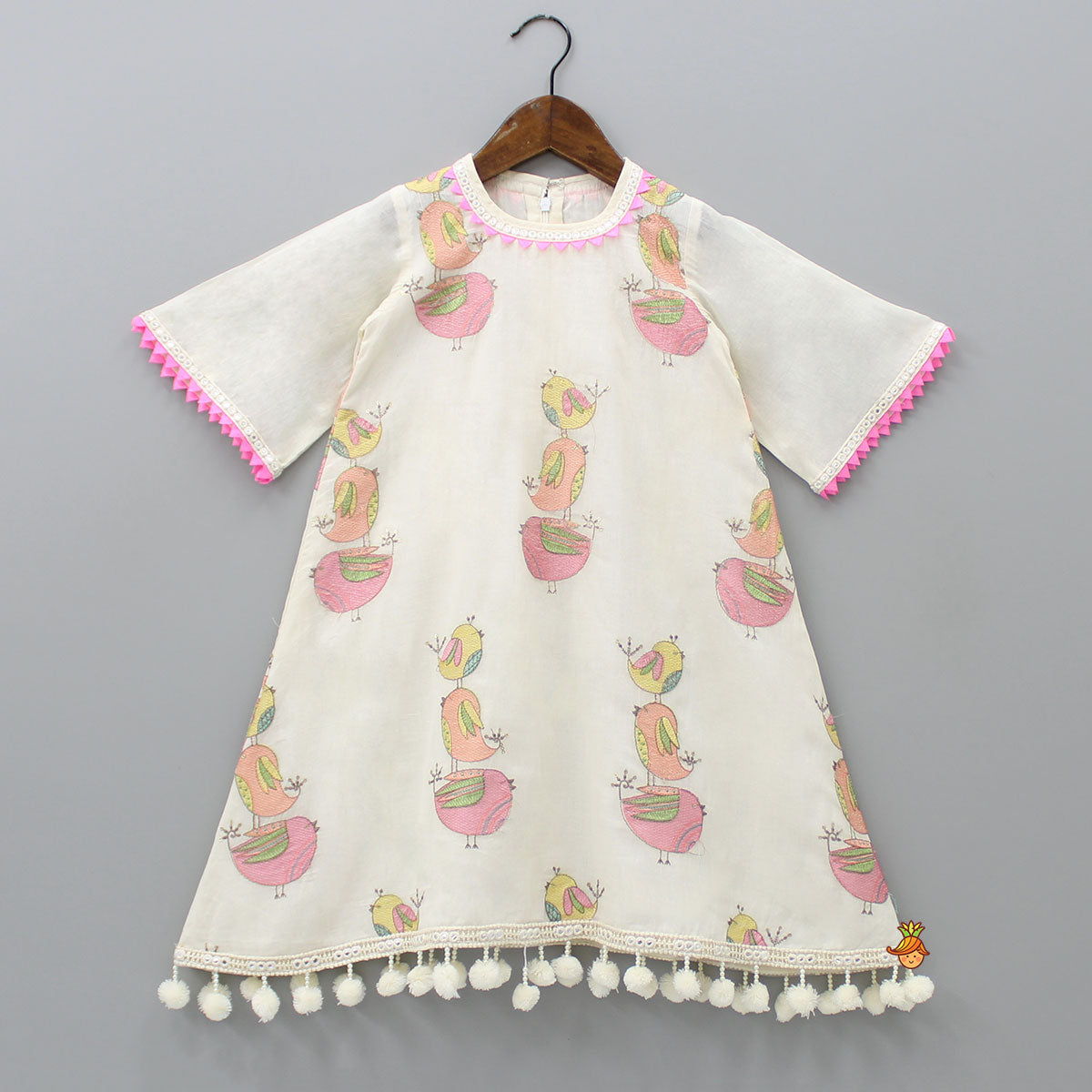 Pre Order: Bird Embroidered Off-White Kurti And Palazzo