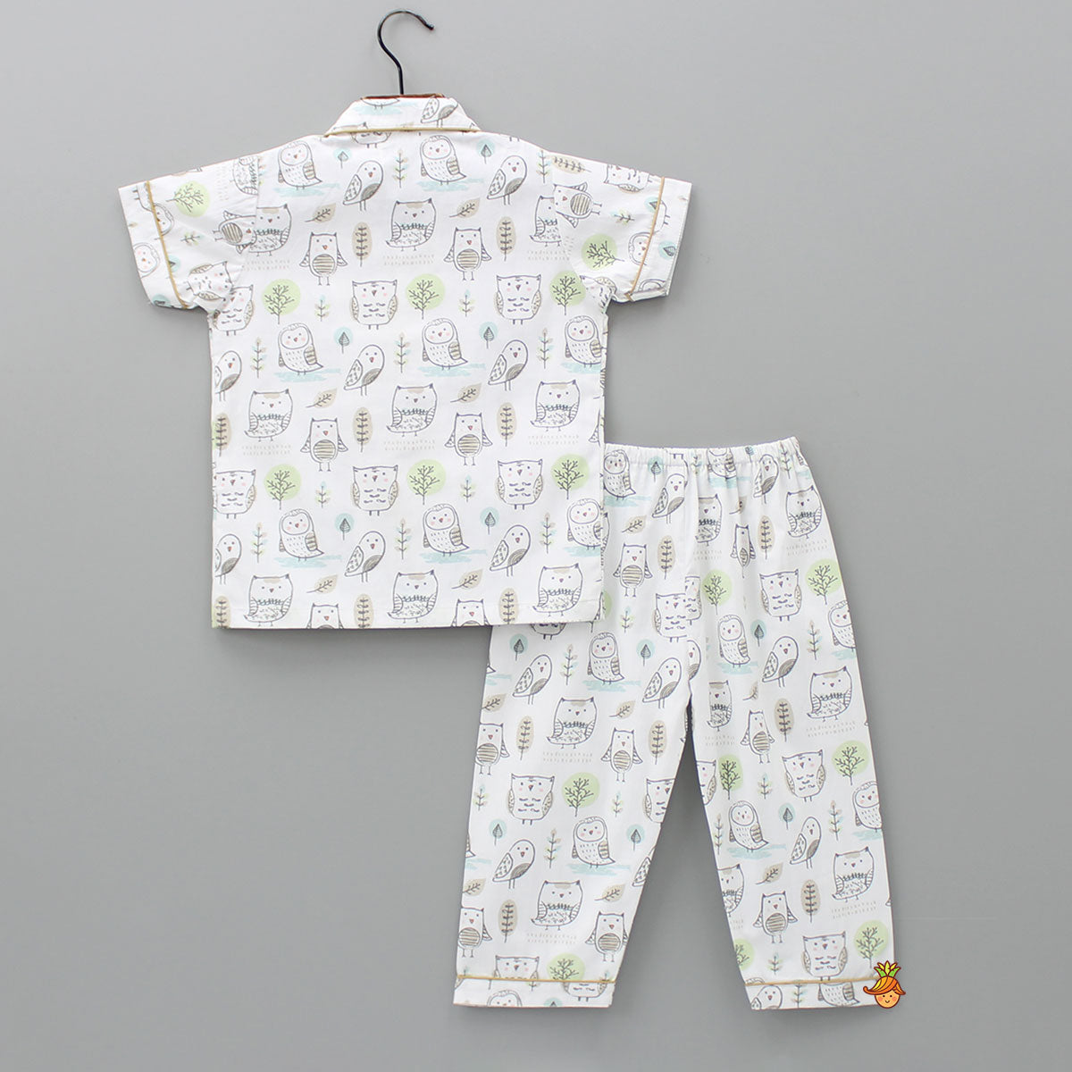 Owl Printed Off White Sleepwear