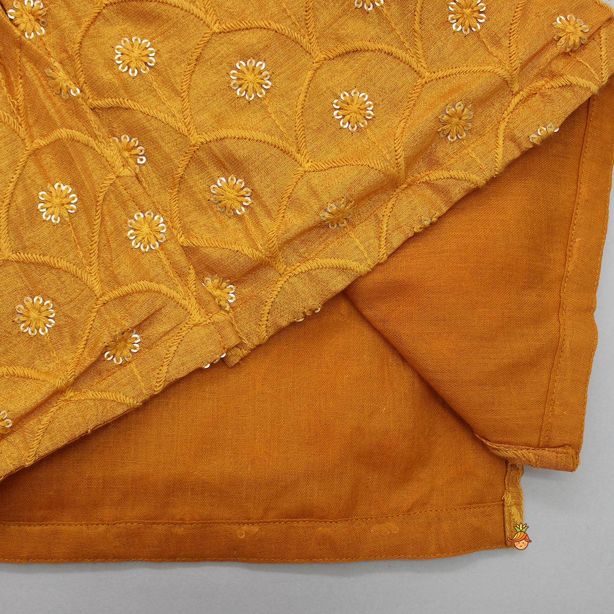 Pre Order: Elegant Orange Embroidered Kurta And Dhoti